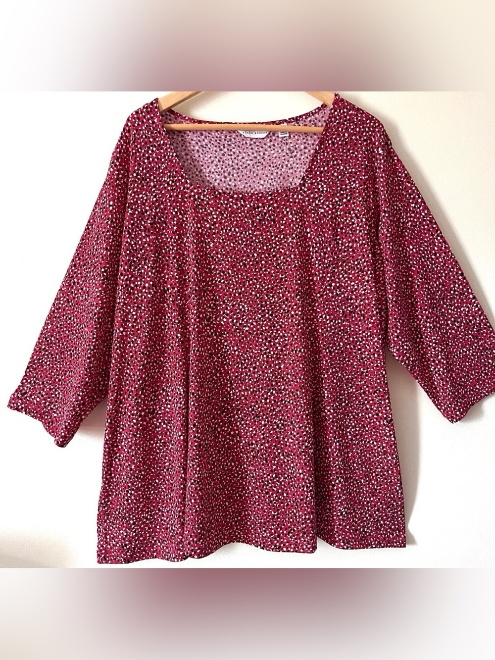 Susan Graver Hot Pink Black White Polka Dot Liquid Knit Square Neck Tunic 3X P